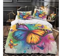 VOXYTMLWG Papillon Ensemble De Literie 3D Effet Microfibre 3 Pièces Taie Super Douce Vibrant Watercolor Housse de Couette Respirante Résistante for Garçon Super King（260x220cm）