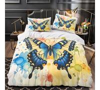 VOXYTMLWG Papillon Linge de Lit 3D Effet Microfibre Résistante 3 Pièces 2xTaies Ultra Douce Vibrant Watercolor Ensemble De Literie Hypoallergique Résistante for Femmes Double（200x200cm）