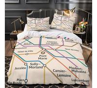 VOXYTMLWG Paris Metro Map Linge de Lit 3D Imprimée Microfibre 3 Pièces Taie Super Douce Urban Transit Ensemble De Literie Hypoallergique Confortable for Hommes Enfants Single（140x200cm）