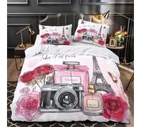 VOXYTMLWG Paris Perfume Linge de Lit 3D Effet Microfibre 3 Pièces Éclair Ultra Douce Romantic Watercolor Ensemble De Literie Hypoallergique Entretien Facile for Les Enfants Single（140x200cm）