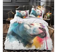 VOXYTMLWG Pitbull Portrait Housse de Couette 3D Effet Microfibre 3 Pièces 2xTaies Ultra Douce Vibrant Watercolor Linge de Lit Super Douce Entretien Facile for Couple Single（140x200cm）