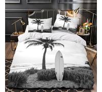 VOXYTMLWG Plage Surfboard Housse Couette Microfibre Hypo 3D 3Pcs 2xTaies Douce Blackwhite Coastal Ensemble Lit Douce Entretien Fac for Garçons Filles Double(200x200)