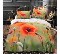 VOXYTMLWG Poppy Fleur Parure de Lit 3D Imprimée Microfibre Résistante 3 Pièces 2xTaies Douce Nature Ensemble De Literie Léger Hypoallergique for Garçon Single（135x200cm）