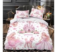VOXYTMLWG Princess Decor Parure de Lit 3D Imprimé Microfibre Hypoallergique 3 Pièces 2xTaies Ultra Douce Pink Fairy Tale Housse de Couette Confortable Résistante for Hommes Enfants Single（135x200cm）