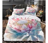 VOXYTMLWG Protea Fleur Housse de Couette Microfibre Résistante 3D Effet 3 Pièces 2xTaies Ultra Douce Botanical Ensemble De Literie Hypoallergique Entretien Facile for Femmes Single（135x200cm）