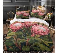 VOXYTMLWG Protea Flowers Ensemble De Literie 3D Effet Microfibre 3 Pièces 2xTaies Ultra Douce Botanical Peinture Housse de Couette Respirante Hypoallergique for Hommes King（220x240cm）
