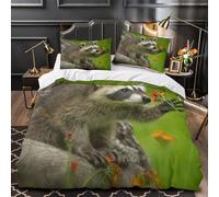 VOXYTMLWG Raccoon with Fleur Linge de Lit Microfibre Hypo 3D 3Pcs Éclair Douce Wild Animal Nature Housse Couette Douce Entretien Fac for Garçons Adolescents Double(200x200)
