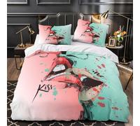 VOXYTMLWG Romantic Kiss Ensemble De Literie 3D Effet Microfibre Hypoallergique 3 Pièces 2xTaies Douce Stylized Pop Parure de Lit Ultra Douce Résistante for Hommes Enfants Super King（260x220cm）