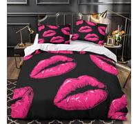 VOXYTMLWG Rose Lips Kiss Linge de Lit 3D Imprimée Microfibre 3 Pièces Taie Ultra Douce Vector Housse de Couette Confortable Résistante for Les Enfants Super King（260x220cm）