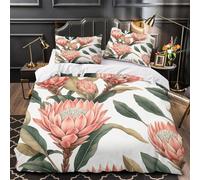 VOXYTMLWG Rose Protea Flowers Ensemble Lit Microfibre 3D 3Pcs 2xTaies Douce Botanical Jardin Floral Housse Couette Confortable Entretien Fac Adultes Enfants Single(140x200)