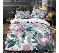 VOXYTMLWG Rose Protea Flowers Parure de Lit 3D Effet Microfibre 3 Pièces 2xTaies Ultra Douce Botanical Jardin Ensemble De Literie Respirante Hypoallergique for Hommes King（220x240cm）