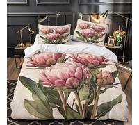 VOXYTMLWG Rose Protea Flowers Parure de Lit 3D Imprimée Microfibre 3 Pièces Éclair Super Douce Botanical Ensemble De Literie Super Douce Hypoallergique for Garçons Filles King（220x240cm）
