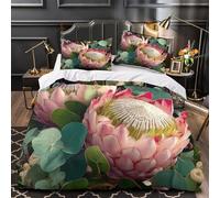 VOXYTMLWG Rose Protea Housse de Couette 3D Imprimée Microfibre 3 Pièces 2 Taies Ultra Douce Botanical Floral Ensemble De Literie Résistante Entretien Facile for Enfants Garçons Filles King（220x240cm）