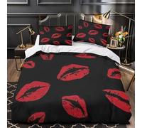 VOXYTMLWG Rouge Kiss Marks Parure de Lit 3D Effet Microfibre Hypoallergique 3 Pièces 2xTaies Douce Vector Ensemble De Literie Respirante Entretien Facile for Enfants Garçons Filles King（220x240cm）