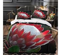 VOXYTMLWG Rouge Protea Bloom Ensemble De Literie 3D Imprimée Microfibre 3 Pièces 2 Taies Ultra Douce Nature Linge de Lit Respirante Hypoallergique for Couple Amoureux Single（140x200cm）