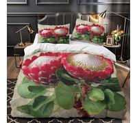 VOXYTMLWG Rouge Protea Blooms Ensemble De Literie Microfibre Résistante 3D Imprimé 3 Pièces 2xTaies Douce Botanical Jardin Parure de Lit Confortable Entretien Facile for Garçon Super King（260x220cm）