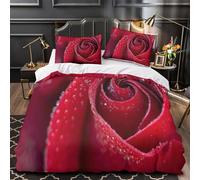 VOXYTMLWG Rouge Rose Bloom Linge de Lit 3D Imprimée Microfibre 3 Pièces Taie Super Douce Nature Ensemble De Literie Hypoallergique Confortable for Hommes Enfants Single（140x200cm）