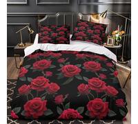 VOXYTMLWG Rouge Roses Parure de Lit Microfibre Hypoallergique 3D Imprimé 3 Pièces Éclair Super Douce Botanical Floral Ensemble De Literie Ultra Douce Entretien Facile for Couple Single（140x200cm）