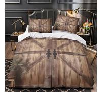 VOXYTMLWG Rustic Barn Doors Ensemble Lit 3D Microfibre Hypo 3Pcs 2xTaies Douce Wooden Farmhouse Decor Housse Couette Douce Résistante Enfants Garçons Filles Double(200x200)