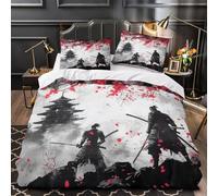VOXYTMLWG Samurai Warriors Housse de Couette Microfibre 3D Imprimée 3 Pièces 2xTaies Douce Traditional Japanese Ensemble De Literie Confortable Entretien Facile for Garçon Double（200x200cm）