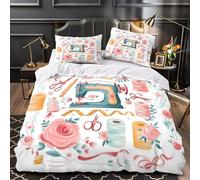 VOXYTMLWG Sewing Machine Parure de Lit Microfibre Résistante 3D Imprimé 3 Pièces Taie Douce Vintage Embroidery Ensemble De Literie Ultra Douce Résistante for Garçon Double（200x200cm）