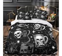 VOXYTMLWG Skull Mug Parure de Lit Microfibre Résistante 3D Imprimée 3 Pièces Éclair Super Douce Gothic Horror Ensemble De Literie Super Douce Entretien Facile for Couple Amoureux Single（140x200cm）