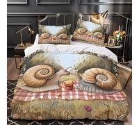 VOXYTMLWG Snail Couple Housse Couette Microfibre Hypo 3D 3Pcs 2xTaies Douce Whimsical Forêt Ensemble Lit Douce Entretien Fac for Garçons Filles Single(135x200)