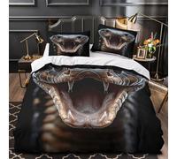 VOXYTMLWG Snake Head Closeup Parure de Lit 3D Imprimée Microfibre 3 Pièces 2xTaies Super Douce Wild Animal Linge de Lit Respirante Résistante for Garçons Adolescents Single（140x200cm）