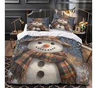 VOXYTMLWG Snowman Hiver Hat Housse de Couette 3D Imprimé Microfibre Hypoallergique 3 Pièces 2 Taies Douce Plaid Scarf Cozy Parure de Lit Confortable Résistante for Garçon Double（200x200cm）