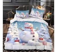 VOXYTMLWG Snowman with Scarf Linge de Lit 3D Effet Microfibre Résistante 3 Pièces 2xTaies Douce Coon Festive Hiver Parure de Lit Ultra Douce Hypoallergique for Garçons Filles Single（135x200cm）