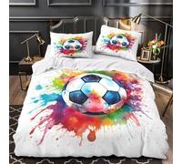 VOXYTMLWG Soccer Ball Ensemble De Literie 3D Imprimé Microfibre Hypoallergique 3 Pièces Éclair Douce Vibrant Watercolor Linge de Lit Léger Entretien Facile for Femmes Super King（260x220cm）