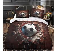 VOXYTMLWG SoccerBallBreak Linge de Lit 3D Imprimée Microfibre Résistante 3 Pièces 2xTaies Super Douce WallImpact Parure de Lit Hypoallergique Résistante for Fille Single（135x200cm）