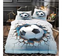 VOXYTMLWG SoccerBallBreakWall Linge de Lit Microfibre Résistante 3D Imprimé 3 Pièces 2xTaies Ultra Douce 3D Housse de Couette Résistante Entretien Facile for Couple Amoureux Single（140x200cm）