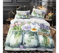 VOXYTMLWG Spring Flowers Housse de Couette 3D Imprimée Microfibre 3 Pièces 2 Taies Super Douce Watercolor Jardin Linge de Lit Hypoallergique Entretien Facile for Adulte King（220x240cm）