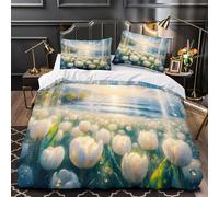 VOXYTMLWG Spring Tulips Housse de Couette 3D Imprimée Microfibre 3 Pièces 2 Taies Super Douce Watercolor Dreamy Linge de Lit Hypoallergique Entretien Facile for Adulte King（220x240cm）