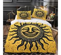 VOXYTMLWG Sun Face Parure de Lit 3D Imprimée Microfibre Résistante 3 Pièces 2xTaies Ultra Douce Vintage Woodcut Housse de Couette Hypoallergique Entretien Facile for Garçons Filles Single（140x200cm）