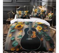 VOXYTMLWG Sunflower Guitar Ensemble De Literie 3D Imprimé Microfibre 3 Pièces 2xTaies Super Douce Acoustic Folk Parure de Lit Léger Hypoallergique for Adulte Enfants Filles Single（140x200cm）