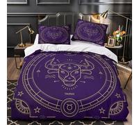VOXYTMLWG Taurus Zodiac Parure de Lit 3D Imprimée Microfibre 3 Pièces Éclair Ultra Douce Astrology Symbol Linge de Lit Hypoallergique Résistante for Adulte Enfants Filles King（220x240cm）