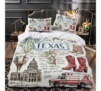 VOXYTMLWG Texas Souvenirs Parure de Lit 3D Effet Microfibre Hypoallergique 3 Pièces Éclair Super Douce Hand Drawn Housse de Couette Ultra Douce Entretien Facile for Filles Ado Double（200x200cm）