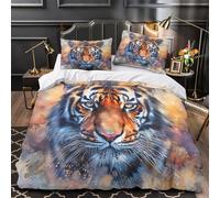 VOXYTMLWG Tiger Face Housse de Couette 3D Imprimée Microfibre Hypoallergique 3 Pièces 2xTaies Douce Digital Peinture Linge de Lit Super Douce Léger for Adolescent Double（200x200cm）