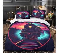 VOXYTMLWG TrainRideNight Linge de Lit 3D Imprimée Microfibre Hypoallergique 3 Pièces Éclair Douce Neon Parure de Lit Ultra Douce Entretien Facile for Femmes Super King（260x220cm）