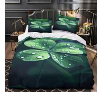 VOXYTMLWG Vert Clover Parure de Lit 3D Imprimé Microfibre 3 Pièces Éclair Douce Nature Linge de Lit Ultra Douce Résistante for Adultes Enfants Single（135x200cm）