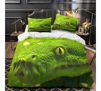 VOXYTMLWG Vert Snake Closeup Linge de Lit Microfibre Hypo 3D 3Pcs Éclair Douce Wild Animal Ensemble Lit Douce Entretien Fac for Garçons Adolescents Super King（260x220cm）