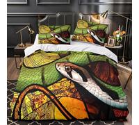 VOXYTMLWG Vert Snake Linge de Lit 3D Imprimé Microfibre 3 Pièces 2xTaies Super Douce istic Stained Glass Parure de Lit Hypoallergique Résistante for Garçons Adolescents Double（200x200cm）