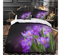VOXYTMLWG Violet Crocus Flowers Parure de Lit 3D Effet Microfibre 3 Pièces 2xTaies Ultra Douce Spring Jardin Bloom Ensemble De Literie Respirante Hypoallergique for Hommes Super King（260x220cm）