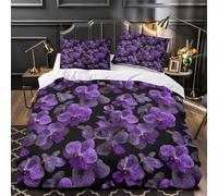 VOXYTMLWG Violet Orchids Linge de Lit 3D Imprimé Microfibre Hypoallergique 3 Pièces 2xTaies Douce Botanical Floral Housse de Couette Super Douce Résistante for Enfant Single（140x200cm）