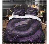 VOXYTMLWG Violet Snake Linge de Lit 3D Imprimé Microfibre 3 Pièces 2xTaies Super Douce Fantasy Parure de Lit Hypoallergique Résistante for Garçons Adolescents Single（140x200cm）