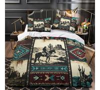 VOXYTMLWG Western Cowboy Linge de Lit Microfibre Hypoallergique 3D Effet 3 Pièces 2xTaies Douce Rustic Southwestern Parure de Lit Ultra Douce Entretien Facile for Garçons Filles Double（200x200cm）