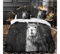 VOXYTMLWG Wet Llama Face Ensemble Lit Microfibre Hypo 3D 3Pcs 2 Taies Douce Noir and Blanc Wildlife Housse Couette Léger Entretien Fac for Garçon Super King（260x220cm）