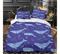 VOXYTMLWG Whale Linge de Lit 3D Imprimée Microfibre Résistante 3 Pièces 2xTaies Super Douce Starry Night Parure de Lit Hypoallergique Résistante for Fille King（220x240cm）